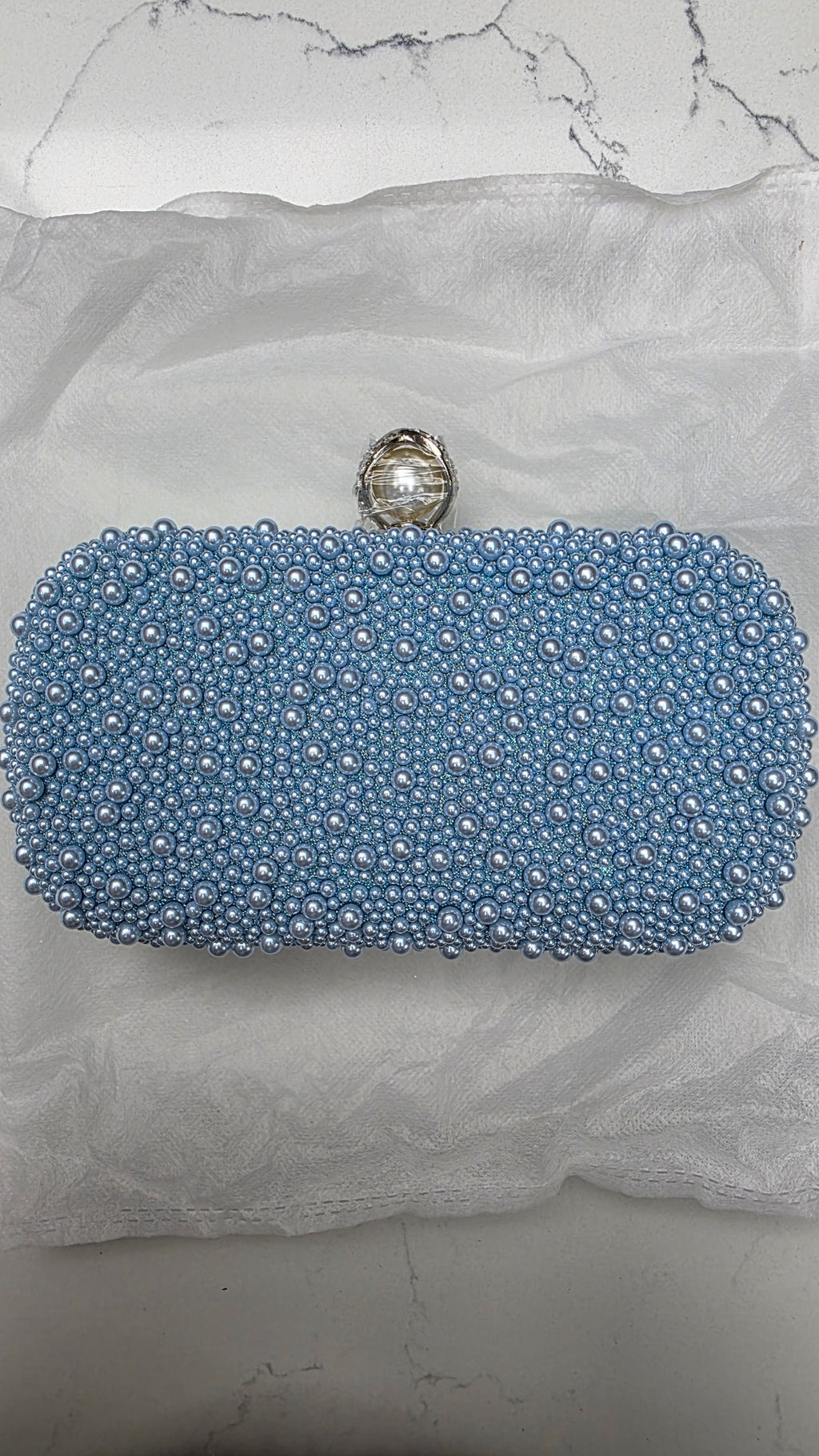 Personalised Mrs Blue Pearl Clutch Bag – Luxury Bridal Wedding Handbag | Pre-Order