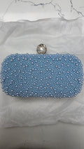 Personalised Mrs Blue Pearl Clutch Bag – Luxury Bridal Wedding Handbag | Pre-Order
