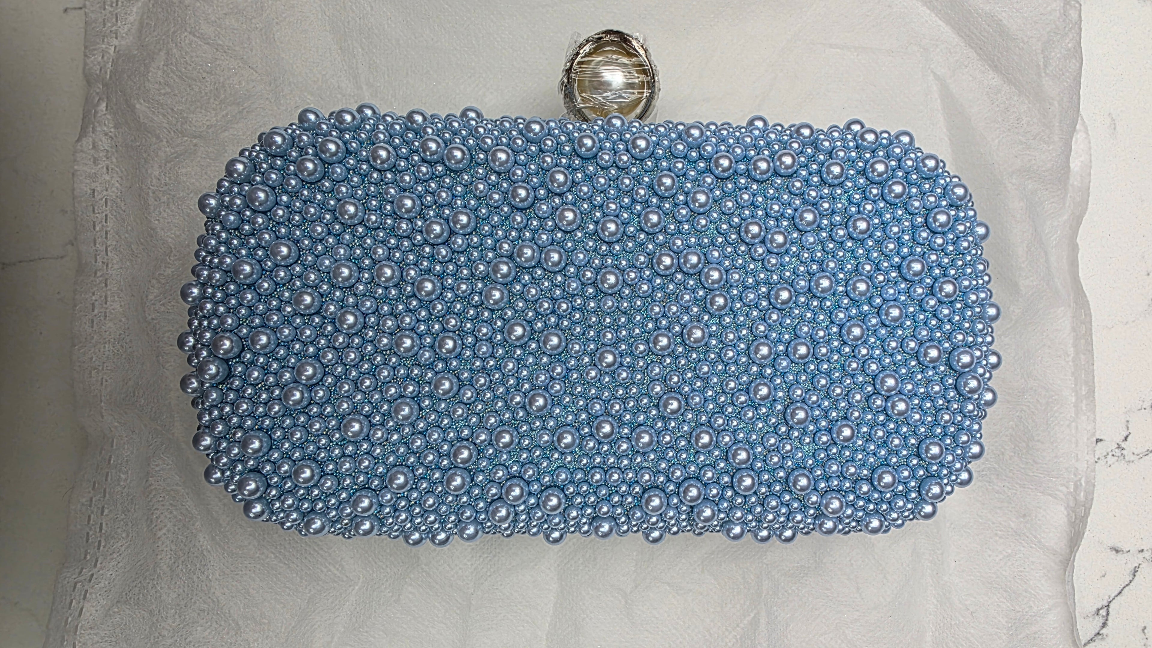 Personalised Mrs Blue Pearl Clutch Bag – Luxury Bridal Wedding Handbag | Pre-Order