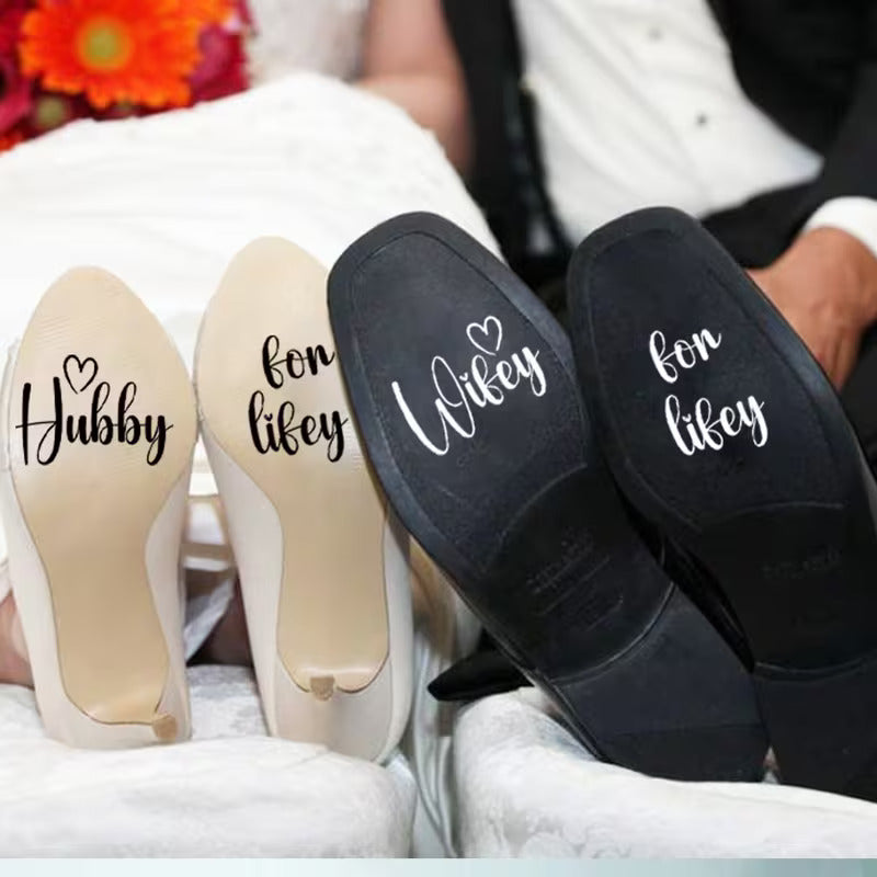 Hubby & Wifey Wedding Shoe Decals – Personalised Bridal Shoe Stickers