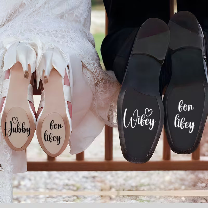Hubby & Wifey Wedding Shoe Decals – Personalised Bridal Shoe Stickers