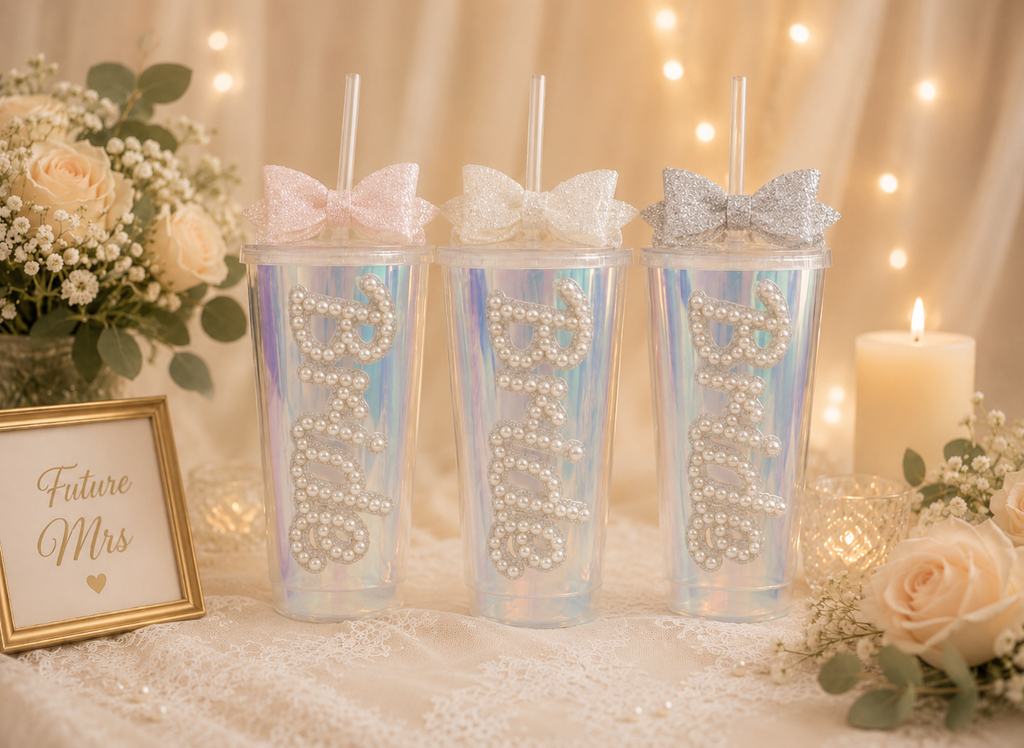 Personalised Bride Iridescent Pearl Tumbler Cup – Luxury Bridal Gift | Pre-Order