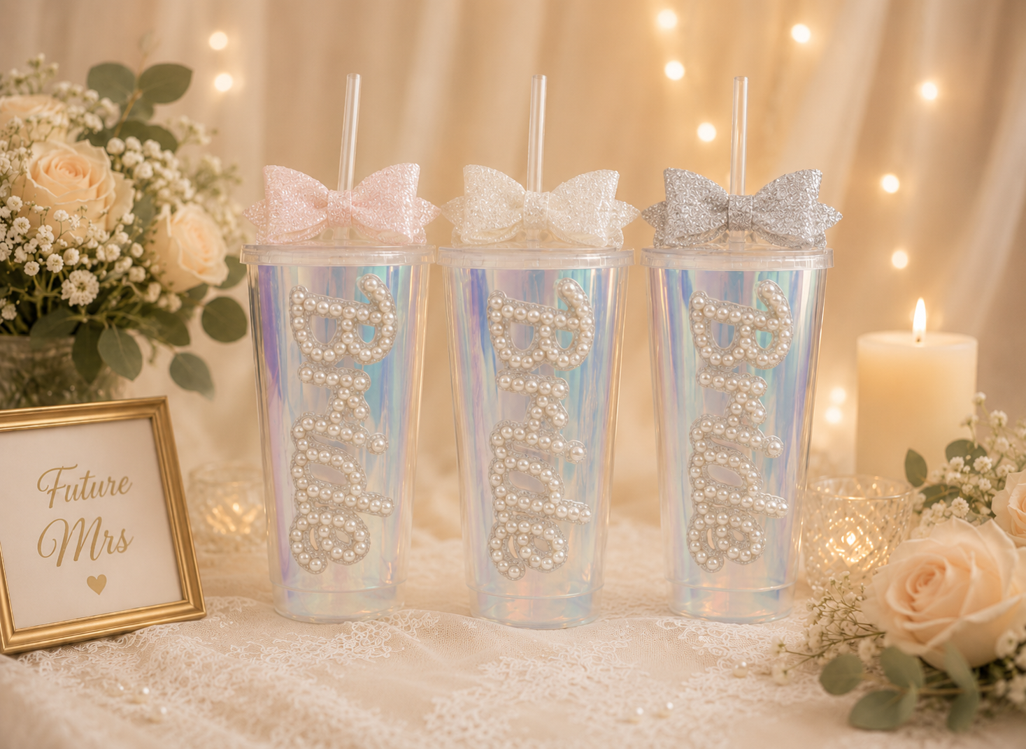 Personalised Bride Iridescent Pearl Tumbler Cup – Luxury Bridal Gift | Pre-Order