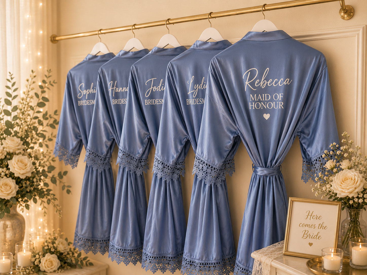Personalised Bridal Party Satin Robes – Bride & Bridesmaid Wedding Robes | Pre-Order