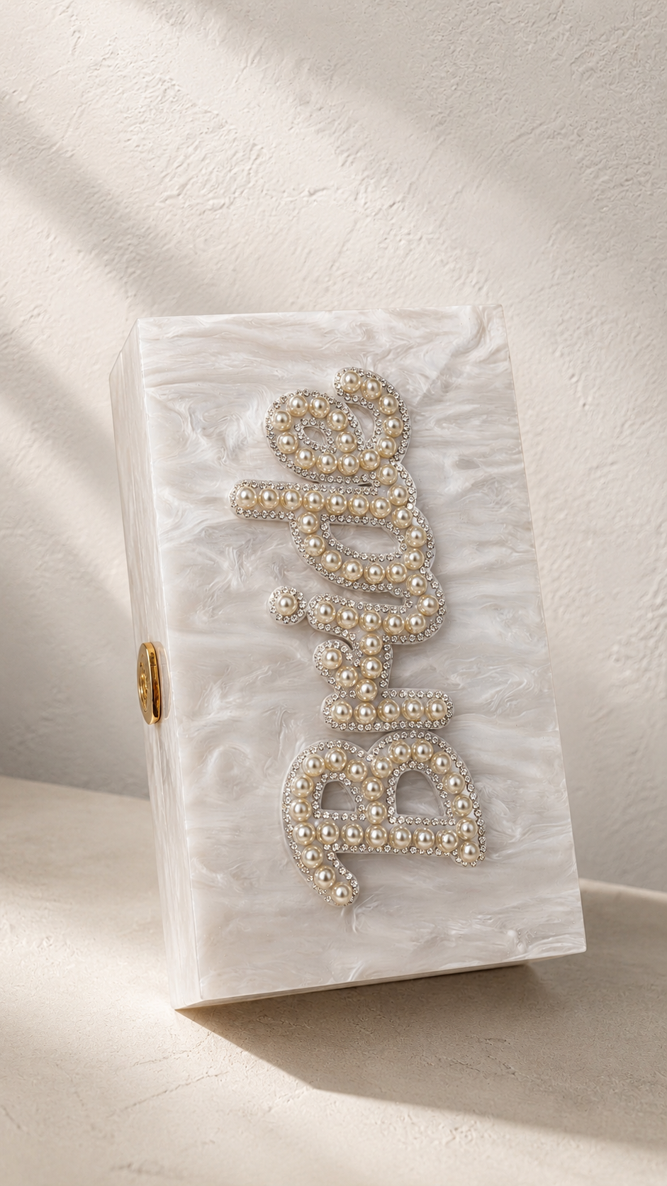 Personalised Bride Pearl Marble Clutch Bag – Luxury Bridal Wedding Handbag
