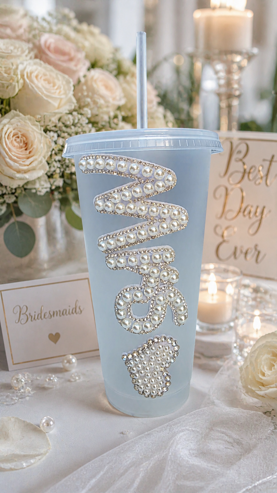 Personalised Mrs Frosted Tumbler Cup – Luxury Bridal Wedding Cup
