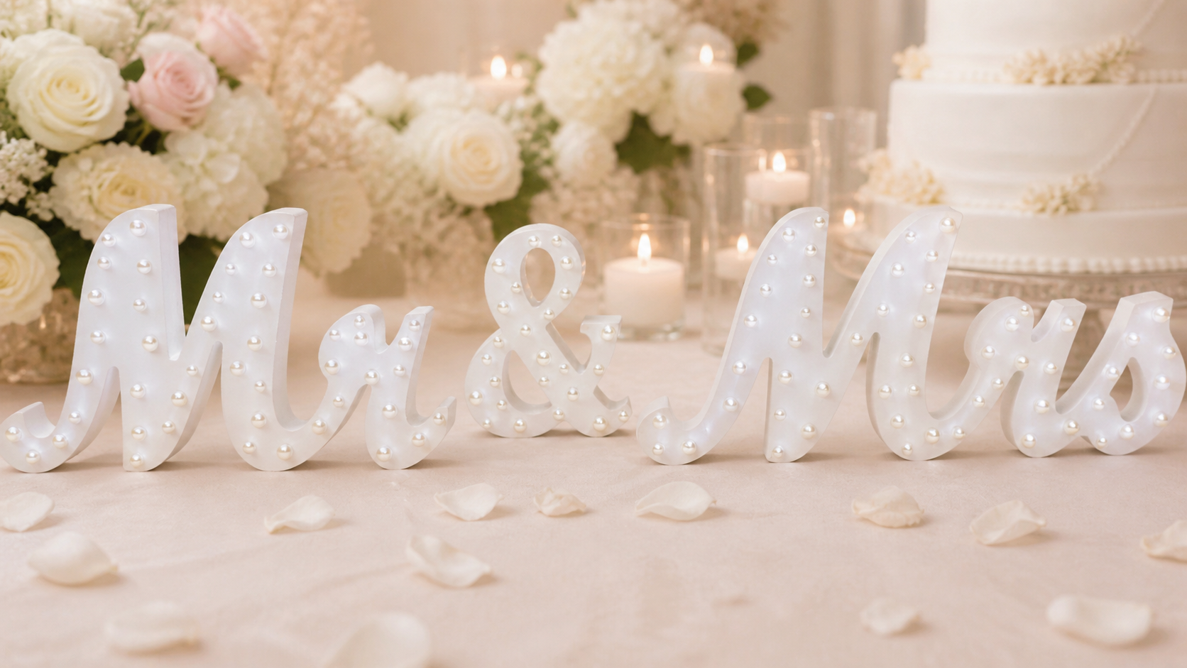 Mr & Mrs Pearl Wedding Sign – Luxury Top Table Wedding Decor