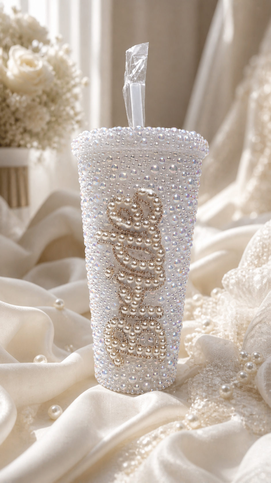 Personalised Bride Pearl Tumbler Cup – Luxury Bridal Cup & Wedding Keepsake