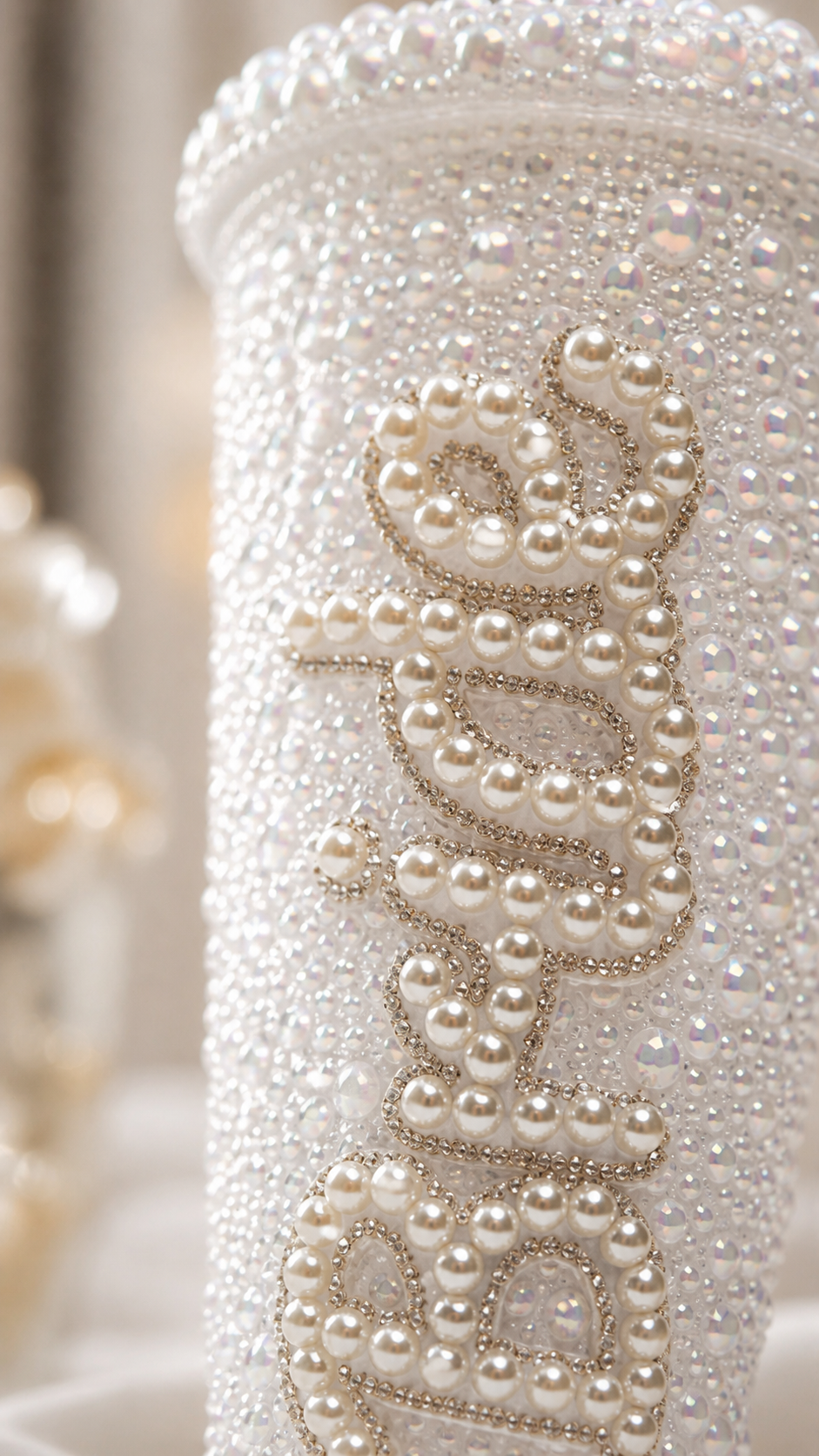 Personalised Bride Pearl Tumbler Cup – Luxury Bridal Cup & Wedding Keepsake