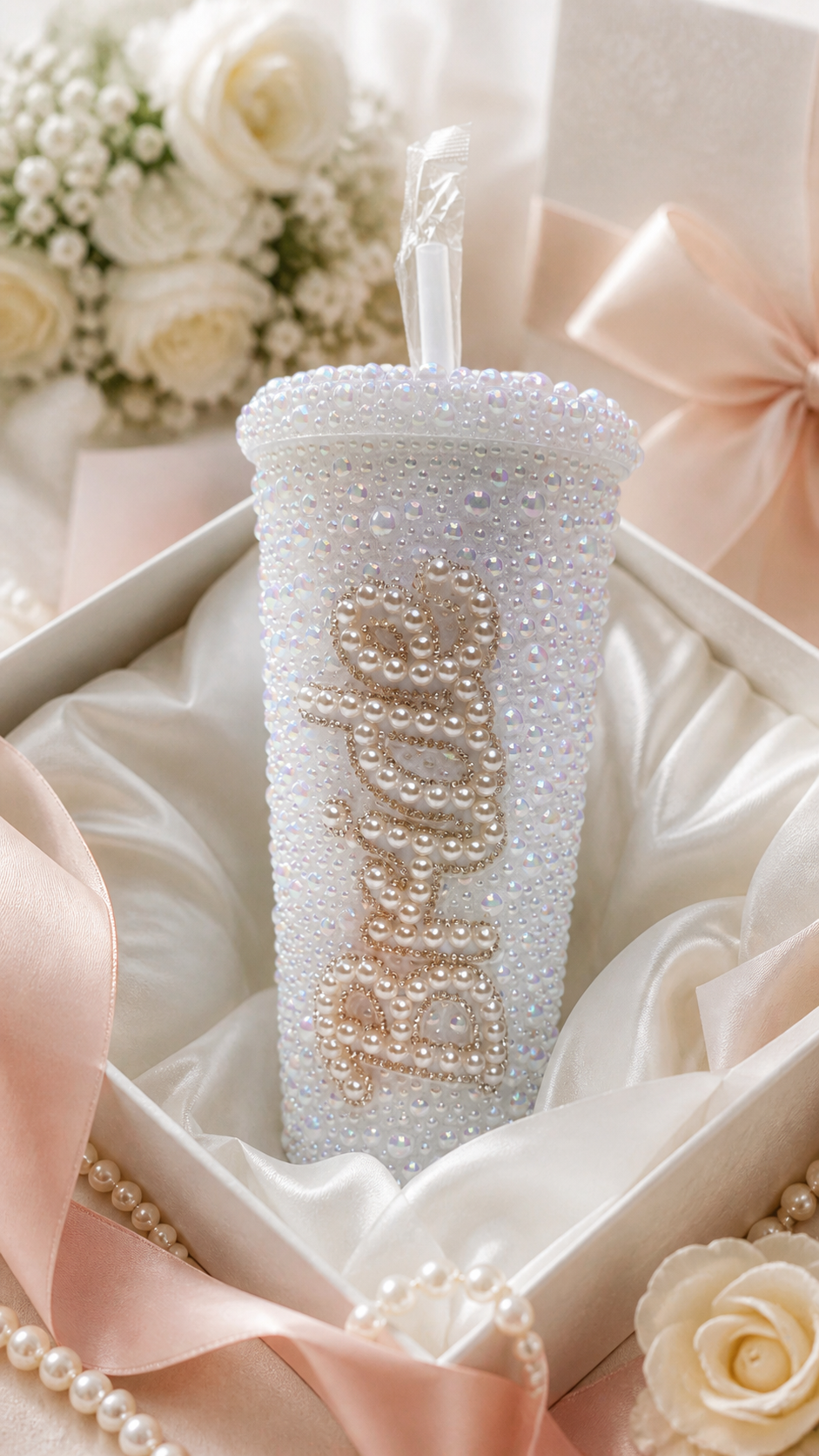 Personalised Bride Pearl Tumbler Cup – Luxury Bridal Cup & Wedding Keepsake
