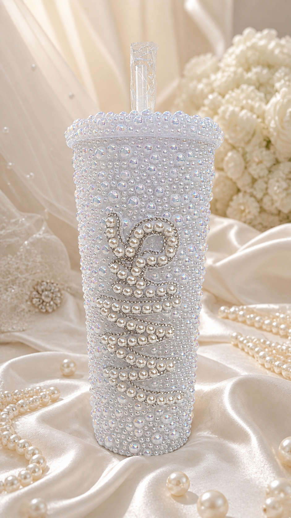 Personalised Mrs Pearl Tumbler Cup – Luxury Bridal Gift & Wedding Keepsake