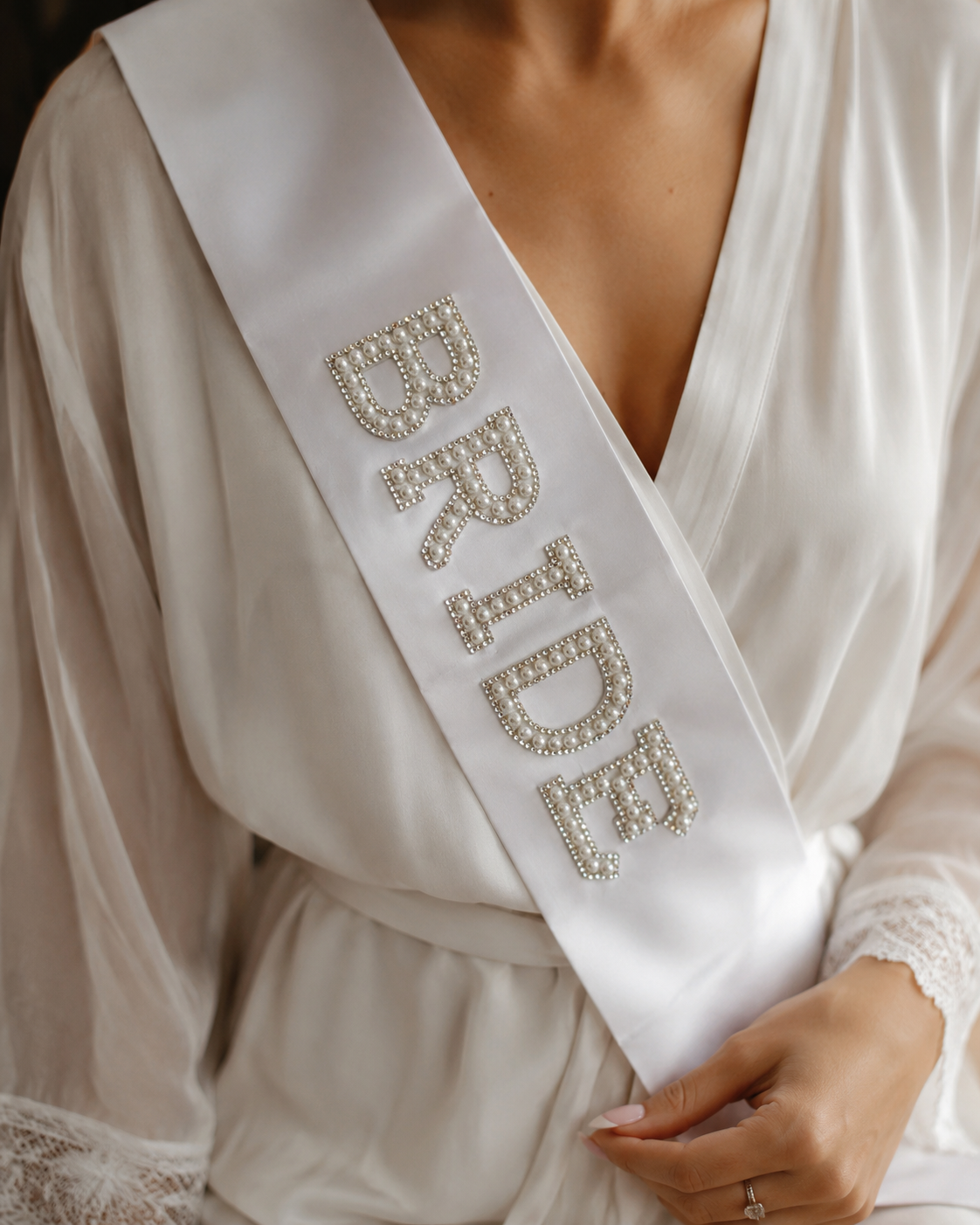 Personalised Bride Pearl Sash – Luxury Hen Party & Bridal Shower Accessory