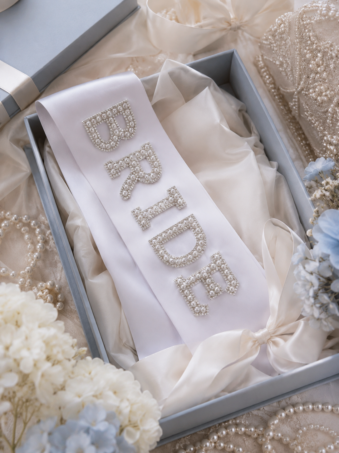 Personalised Bride Pearl Sash – Luxury Hen Party & Bridal Shower Accessory