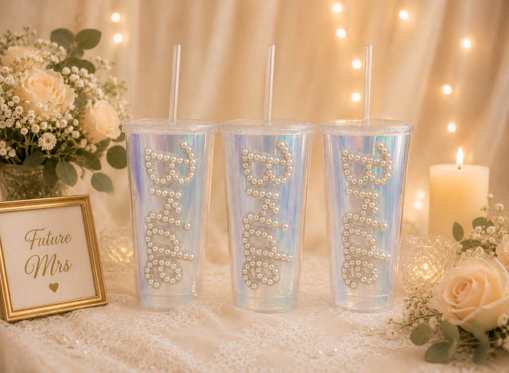 Personalised Bride Iridescent Pearl Tumbler Cup – Luxury Bridal Gift | Pre-Order