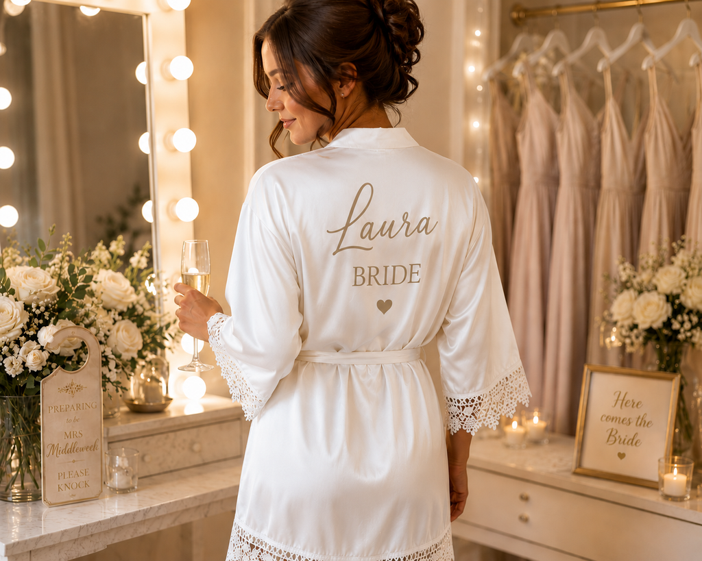 Personalised Bridal Party Satin Robes – Bride & Bridesmaid Wedding Robes | Pre-Order