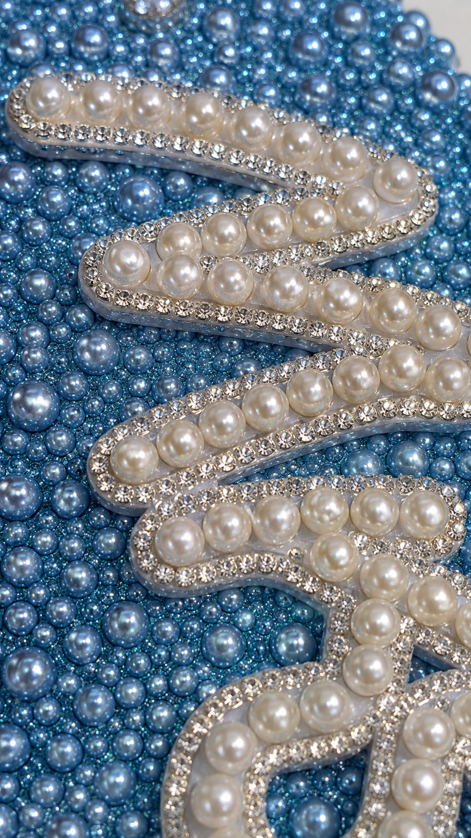 Personalised Mrs Blue Pearl Clutch Bag – Luxury Bridal Wedding Handbag