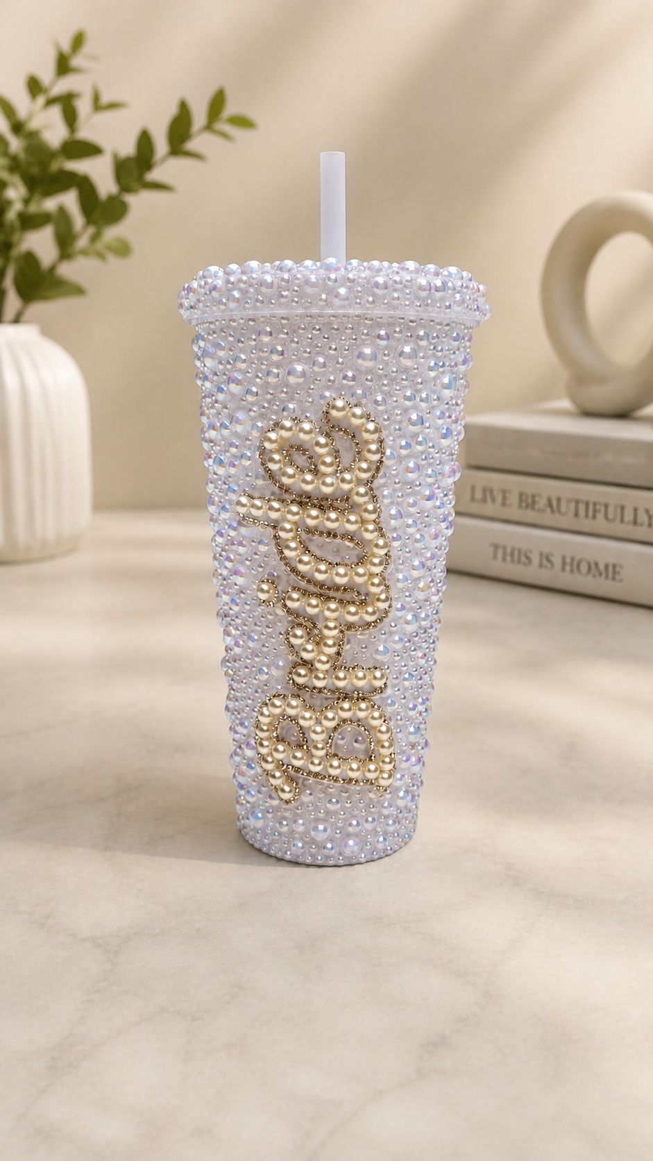 Personalised Bride Pearl Tumbler Cup – Luxury Bridal Cup & Wedding Keepsake