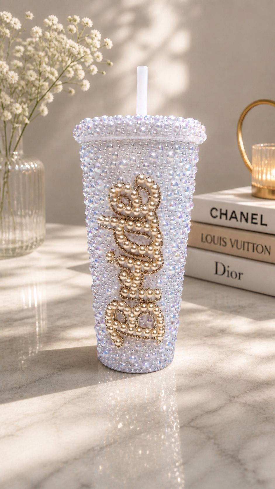 Personalised Bride Pearl Tumbler Cup – Luxury Bridal Cup & Wedding Keepsake
