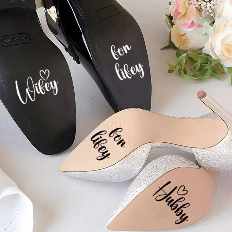 Hubby & Wifey Wedding Shoe Decals – Personalised Bridal Shoe Stickers