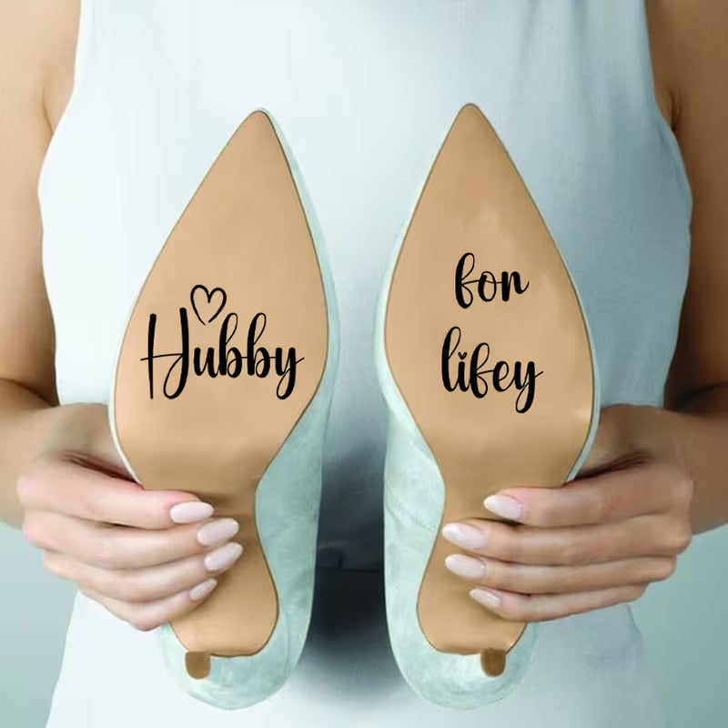 Hubby & Wifey Wedding Shoe Decals – Personalised Bridal Shoe Stickers