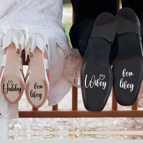 Hubby & Wifey Wedding Shoe Decals – Personalised Bridal Shoe Stickers - Bespoke Bridal Co
