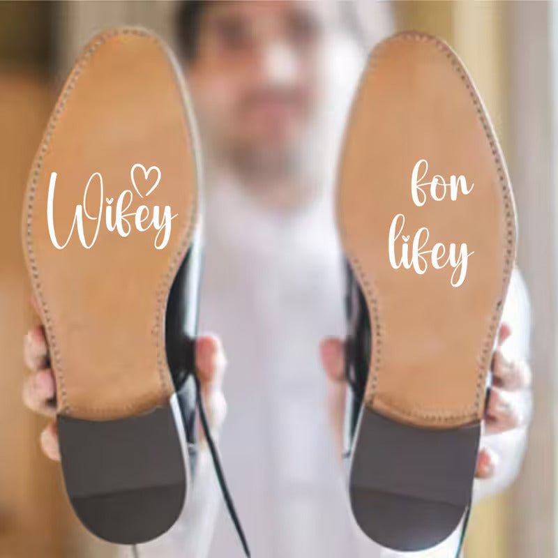 Hubby & Wifey Wedding Shoe Decals – Personalised Bridal Shoe Stickers - Bespoke Bridal Co