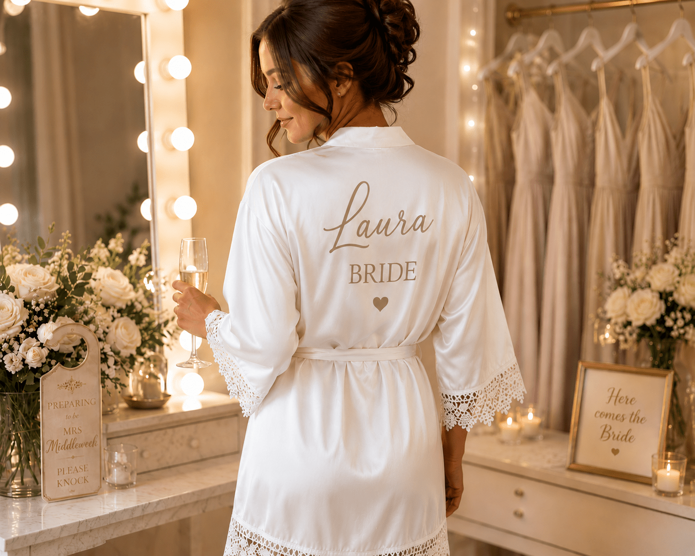Personalised Bridal Party Satin Robes – Bride & Bridesmaid Wedding Robes | Pre-Order - Bespoke Bridal Co
