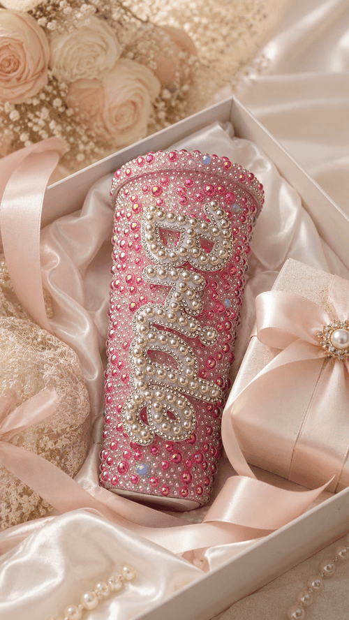Personalised Bride Deep Pink Pearl Tumbler Cup – Luxury Bridal Gift - Bespoke Bridal Co