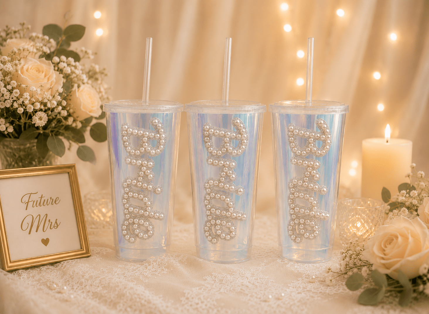 Personalised Bride Iridescent Pearl Tumbler Cup – Luxury Bridal Gift | Pre-Order - Bespoke Bridal Co
