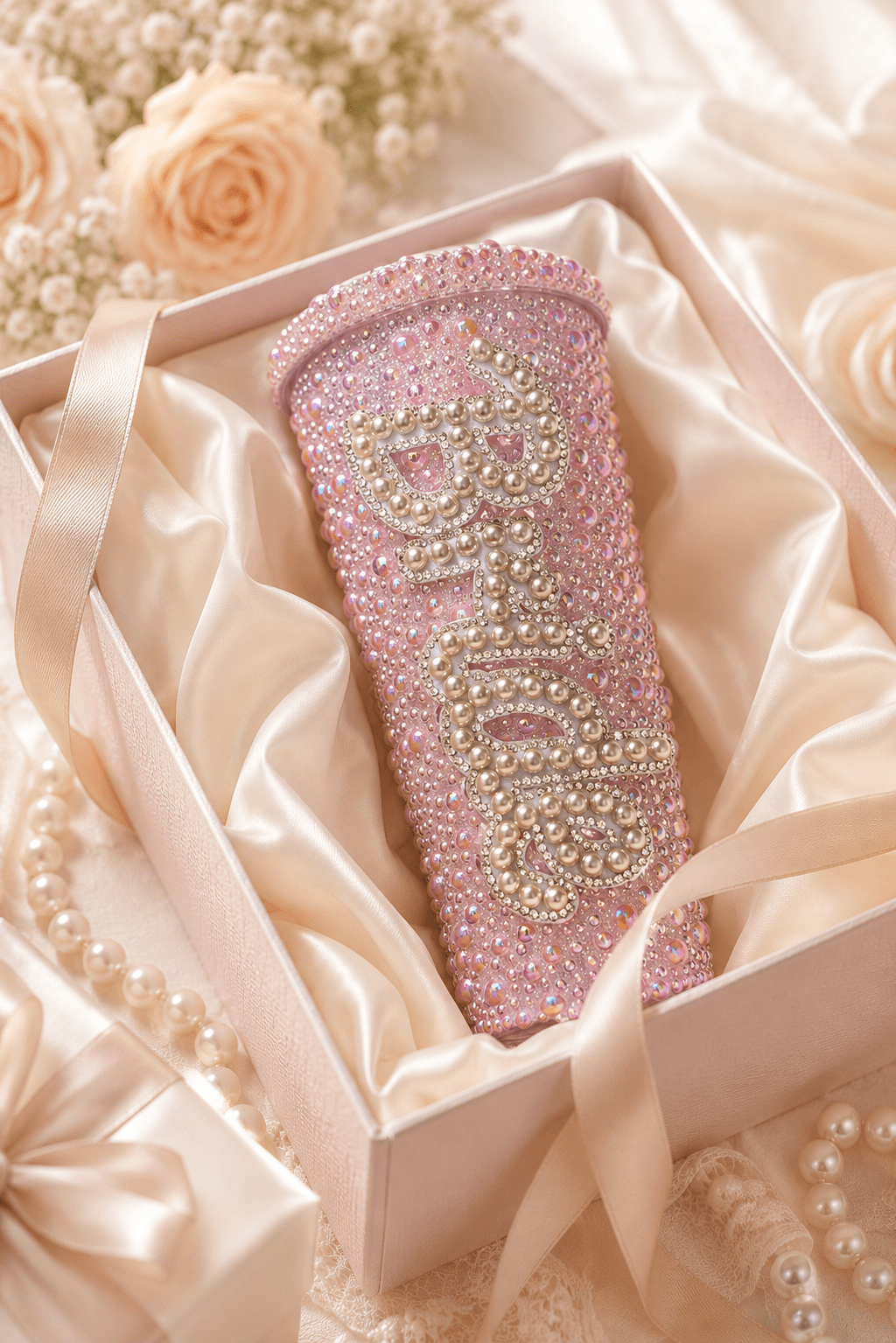 Personalised Bride Light Pink Pearl Tumbler Cup – Luxury Bridal Gift | Pre-Order - Bespoke Bridal Co