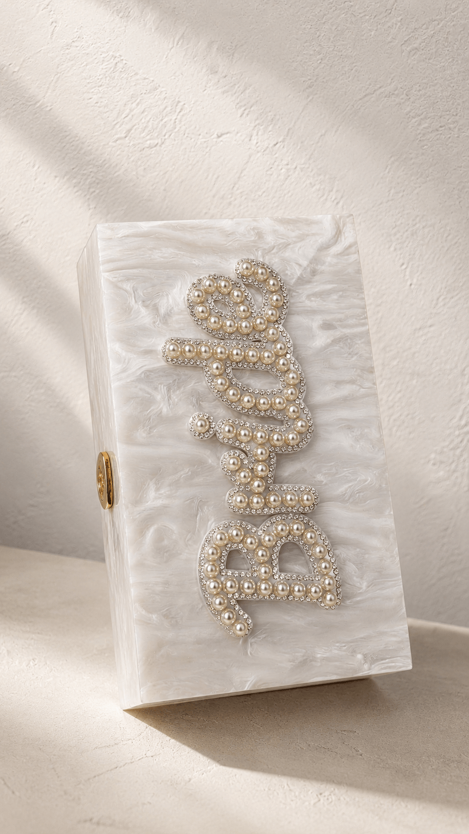 Personalised Bride Pearl Marble Clutch Bag – Luxury Bridal Wedding Handbag - Bespoke Bridal Co