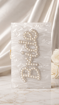 Personalised Bride Pearl Marble Clutch Bag – Luxury Bridal Wedding Handbag - Bespoke Bridal Co