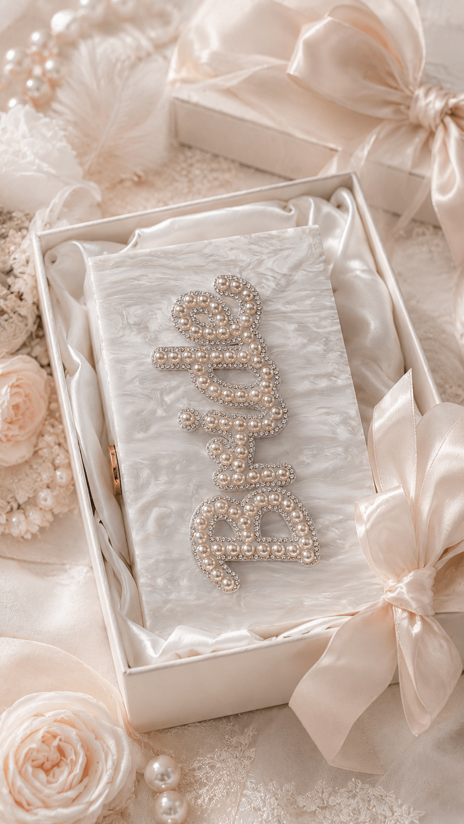 Personalised Bride Pearl Marble Clutch Bag – Luxury Bridal Wedding Handbag - Bespoke Bridal Co