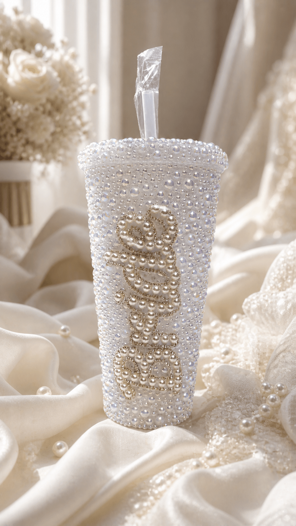 Personalised Bride Pearl Tumbler Cup – Luxury Bridal Cup & Wedding Keepsake - Bespoke Bridal Co