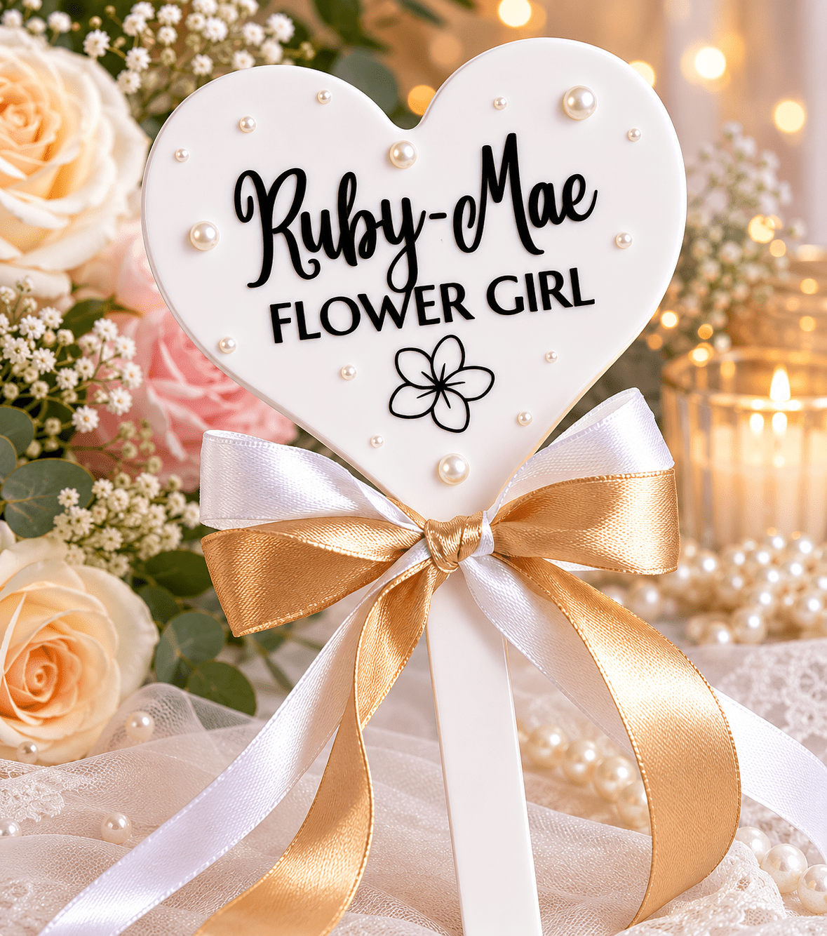 Personalised Flower Girl Heart Wand – Custom Wedding Wand Gift | Pre-Order - Bespoke Bridal Co