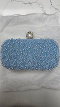 Personalised Mrs Blue Pearl Clutch Bag – Luxury Bridal Wedding Handbag - Bespoke Bridal Co