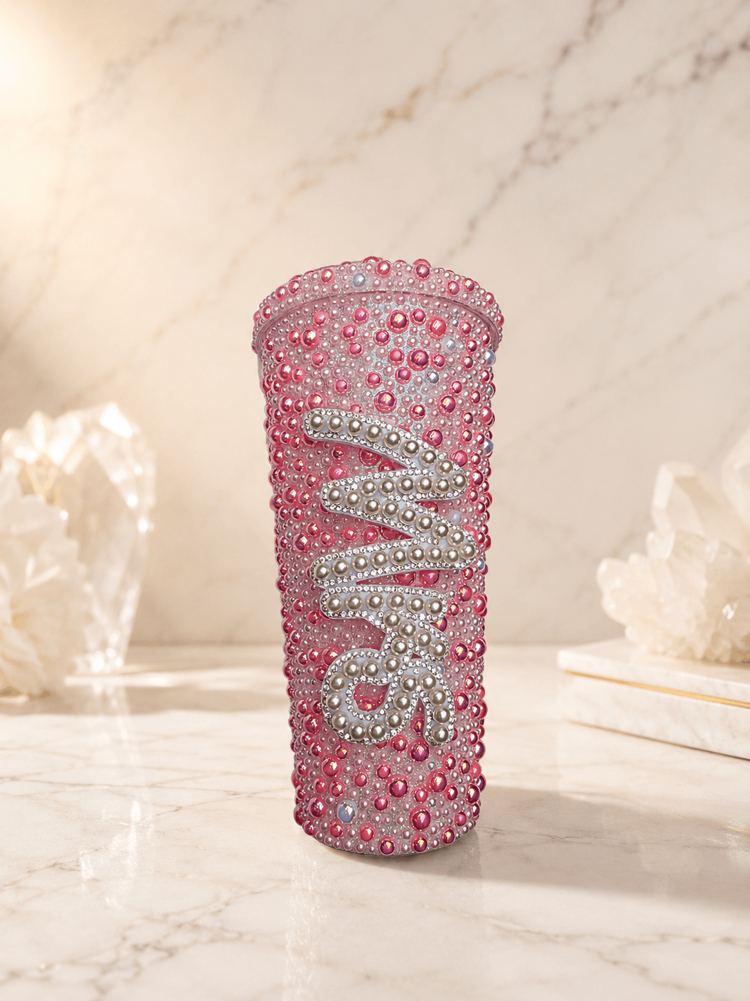 Personalised Mrs Deep Pink Pearl Tumbler Cup – Luxury Bridal Cup - Bespoke Bridal Co