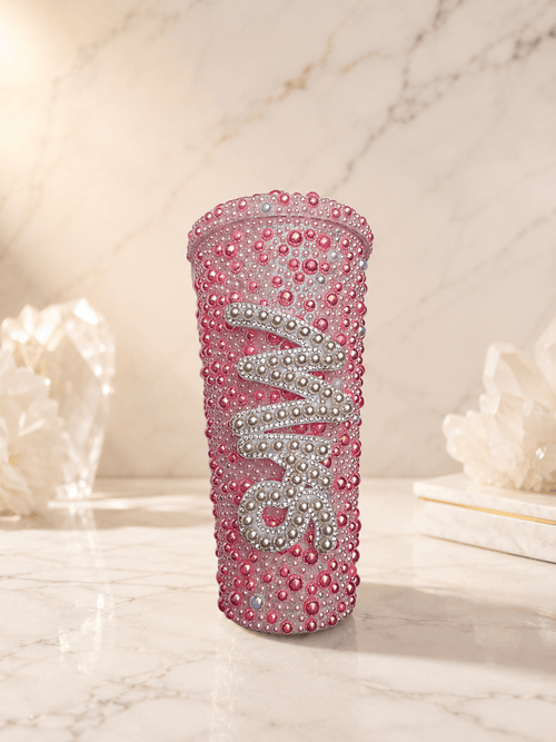 Personalised Mrs Deep Pink Pearl Tumbler Cup – Luxury Bridal Cup - Bespoke Bridal Co
