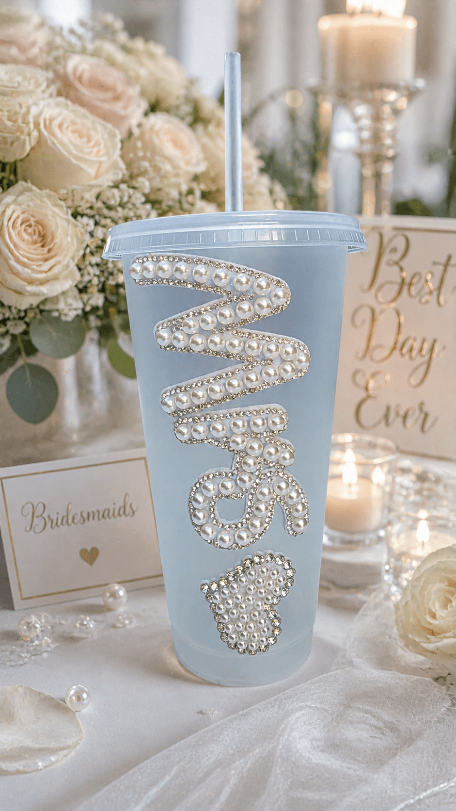 Personalised Mrs Frosted Tumbler Cup – Luxury Bridal Wedding Cup - Bespoke Bridal Co