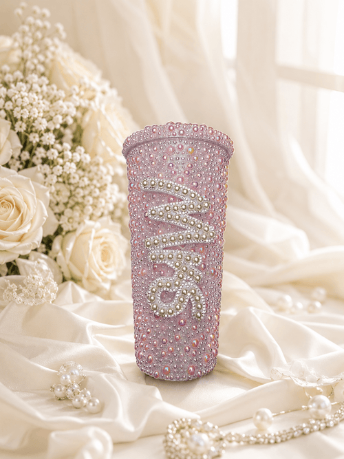 Personalised Mrs Light Pink Pearl Tumbler Cup – Luxury Bridal Gift - Bespoke Bridal Co
