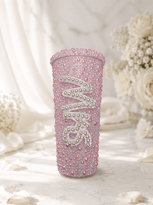 Personalised Mrs Light Pink Pearl Tumbler Cup – Luxury Bridal Gift - Bespoke Bridal Co
