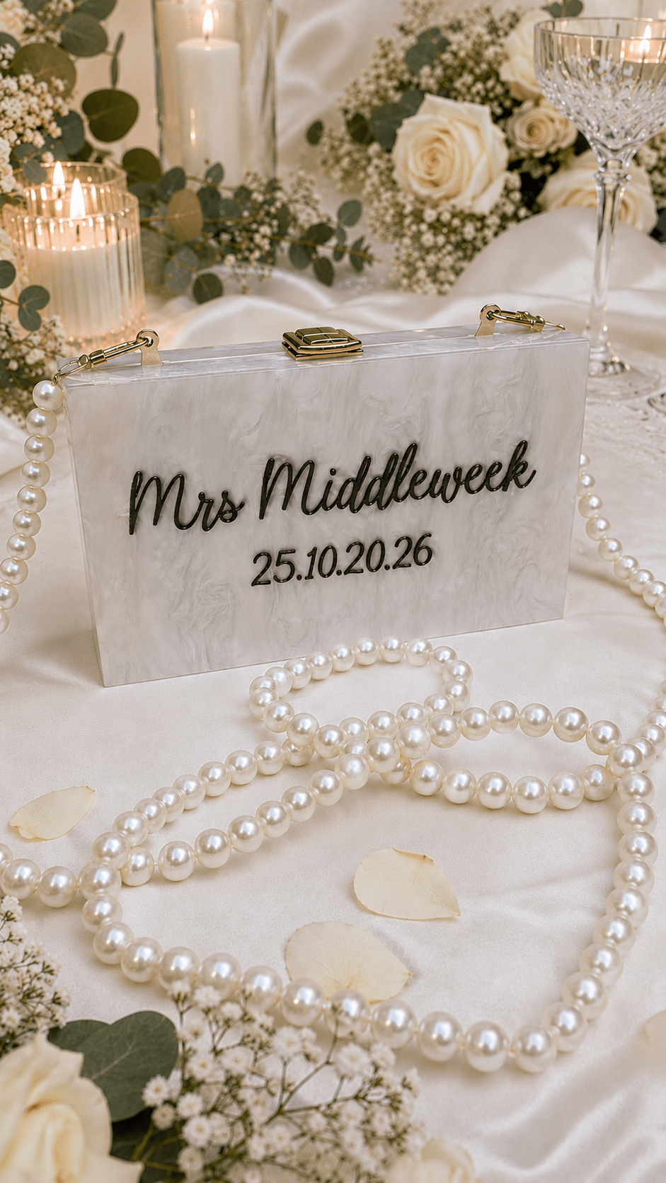 Personalised Mrs Pearl Clutch Bag – Wedding Day Bridal Bag - Bespoke Bridal Co