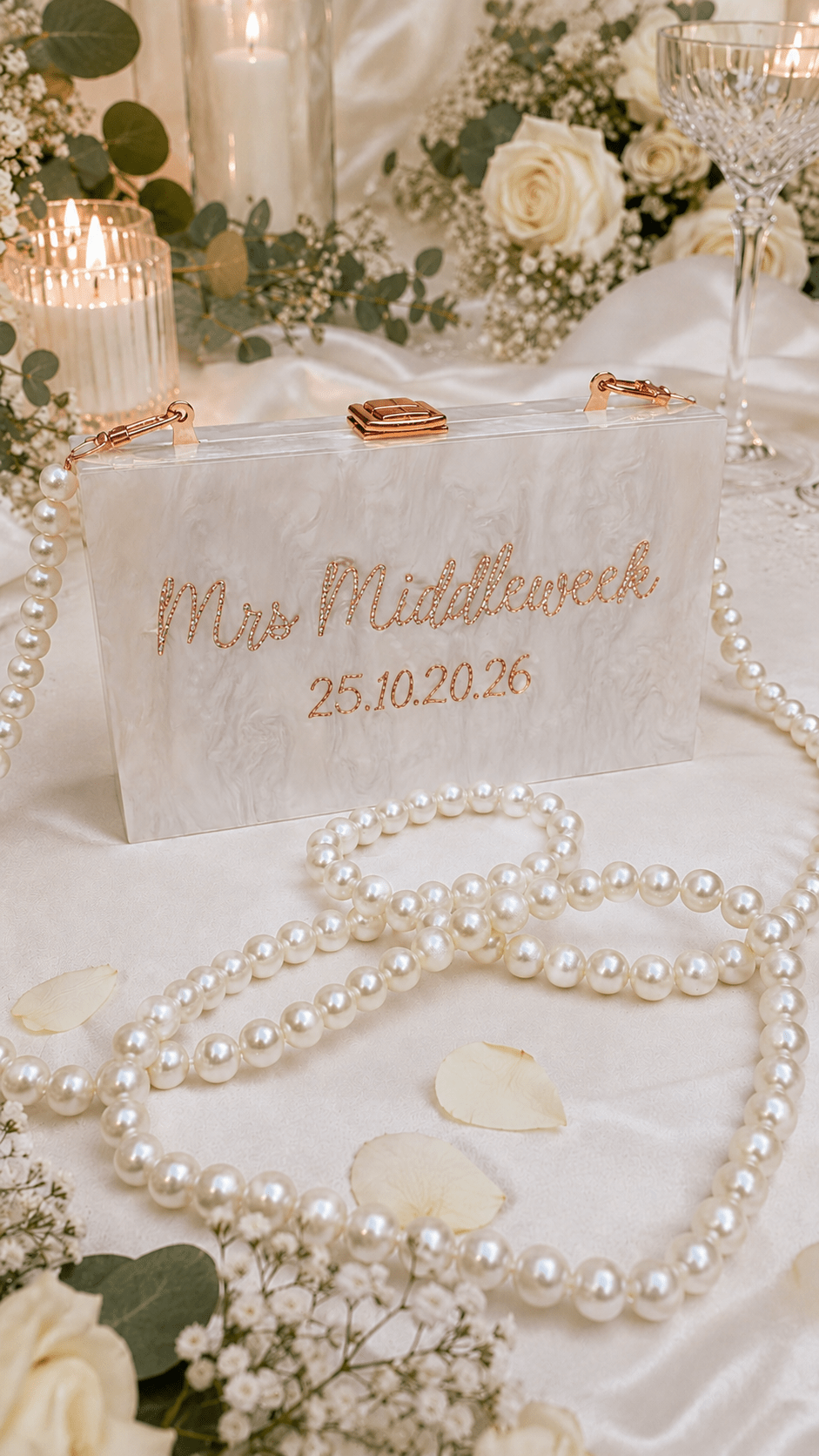 Personalised Mrs Pearl Clutch Bag – Wedding Day Bridal Bag - Bespoke Bridal Co