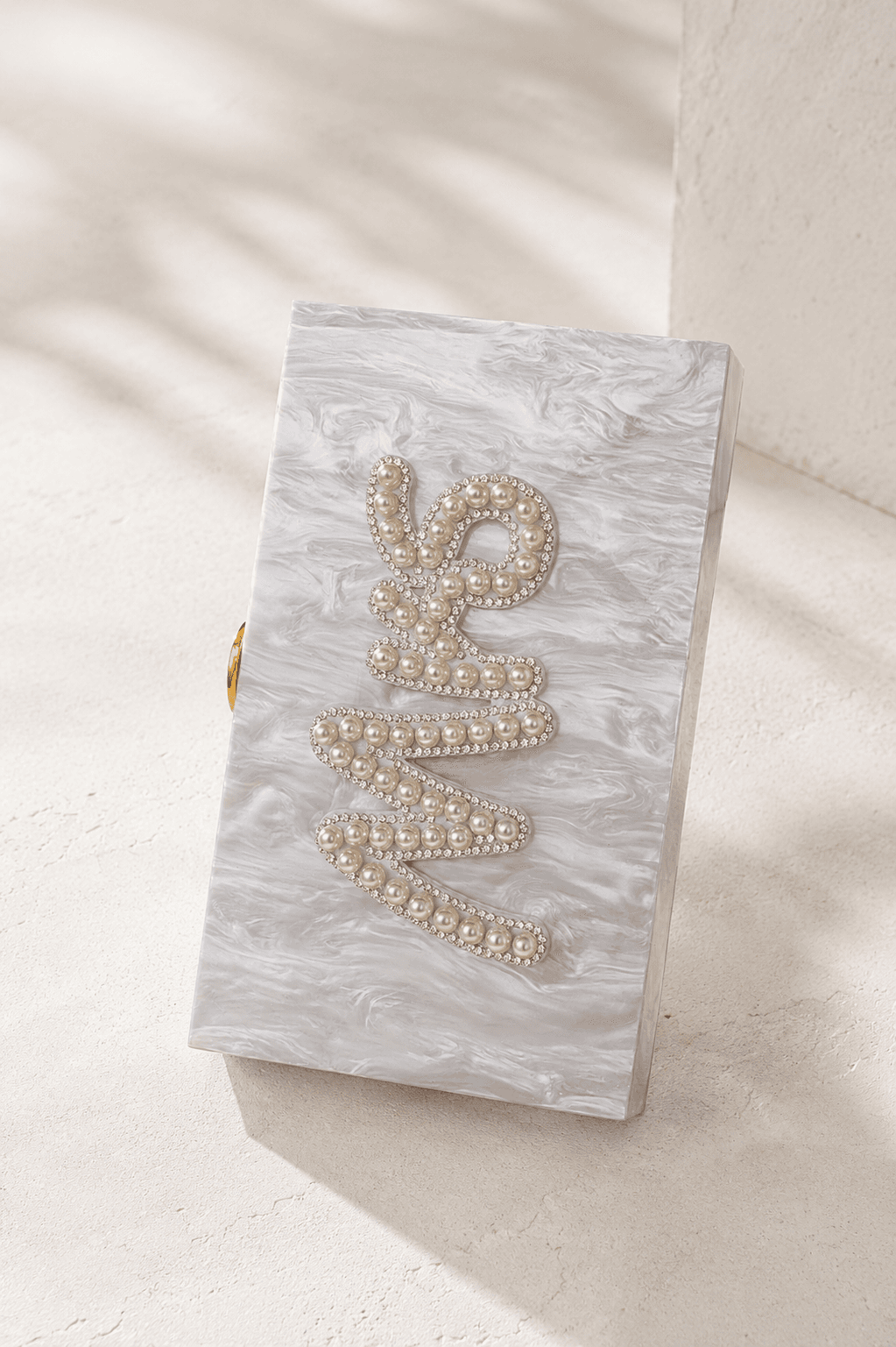 Personalised Mrs Pearl Marble Clutch Bag – Luxury Bridal Wedding Handbag - Bespoke Bridal Co