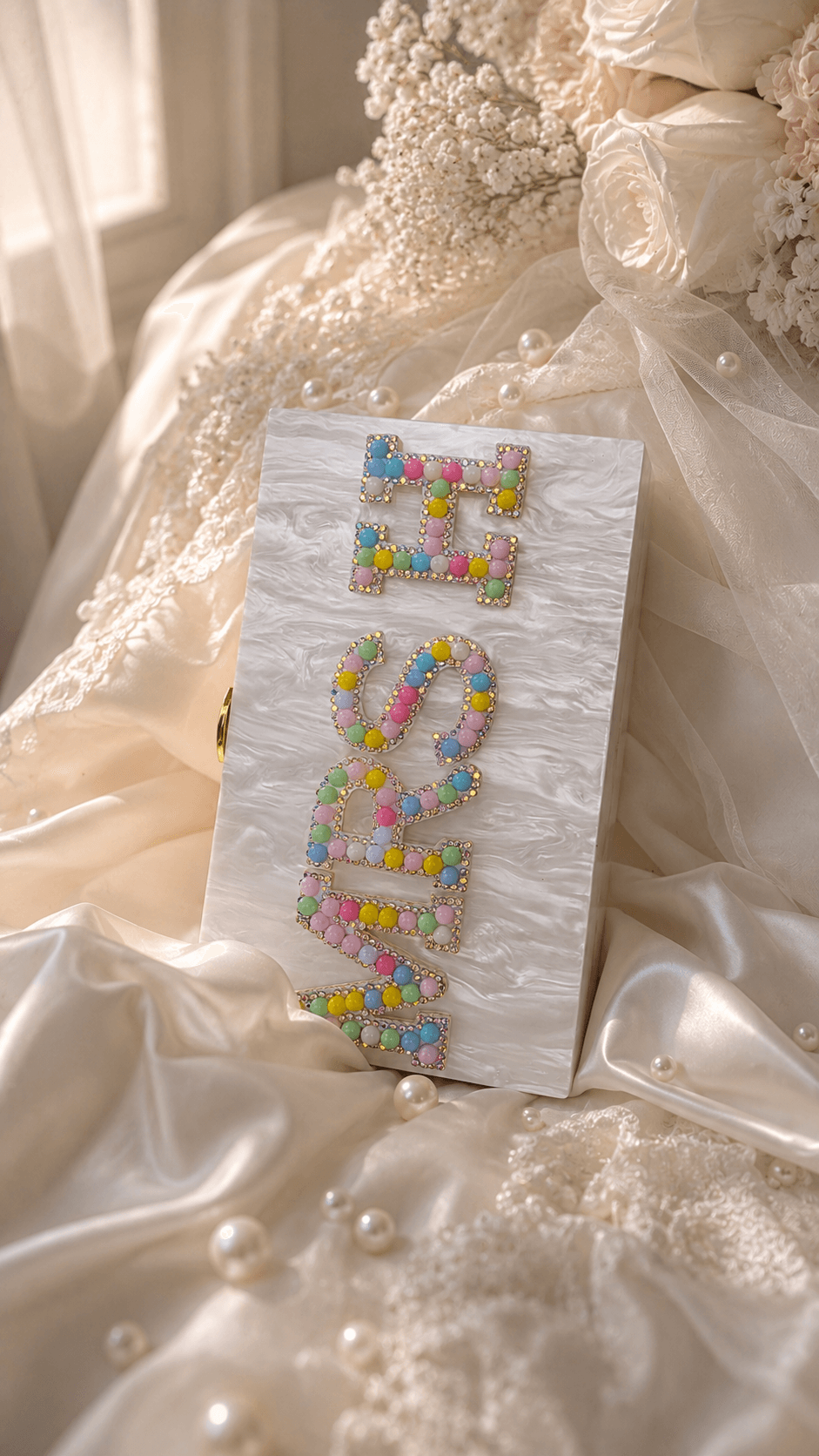 Personalised Mrs Pearl Marble Clutch Bag – Luxury Bridal Wedding Handbag - Bespoke Bridal Co
