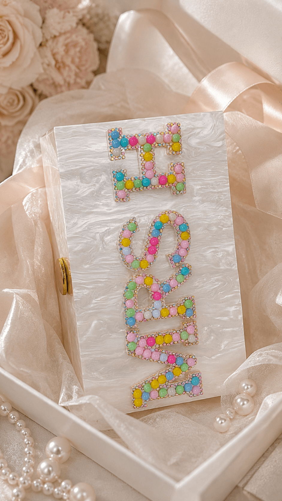 Personalised Mrs Pearl Marble Clutch Bag – Luxury Bridal Wedding Handbag - Bespoke Bridal Co