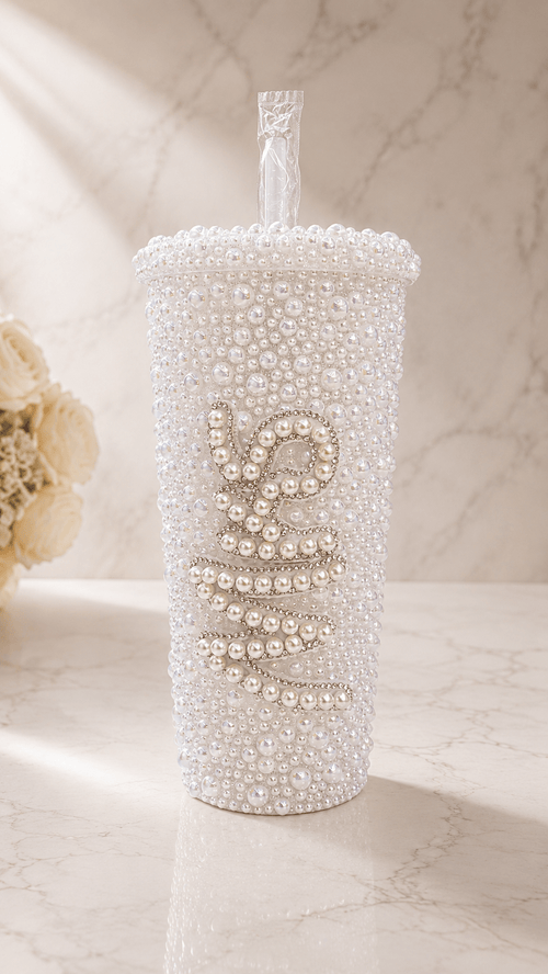 Personalised Mrs Pearl Tumbler Cup – Luxury Bridal Gift & Wedding Keepsake - Bespoke Bridal Co