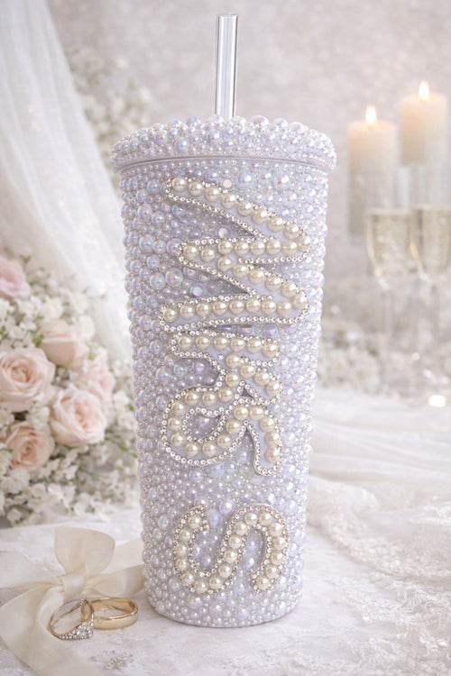 Personalised Mrs Pearl Tumbler Cup – Luxury Bridal Gift & Wedding Keepsake - Bespoke Bridal Co