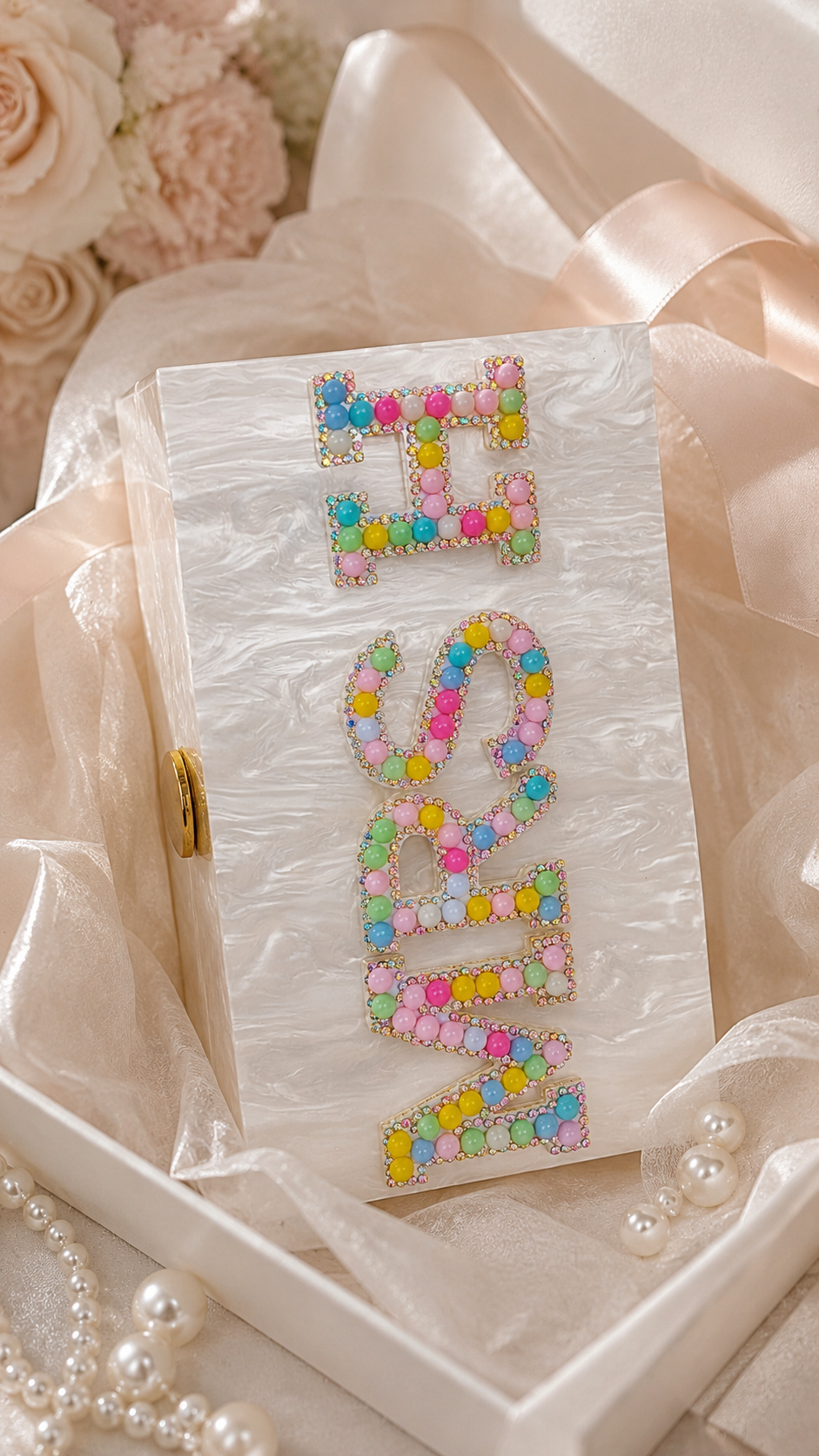 Personalised Mrs Pearl Marble Clutch Bag – Luxury Bridal Wedding Handbag | Pre-Order