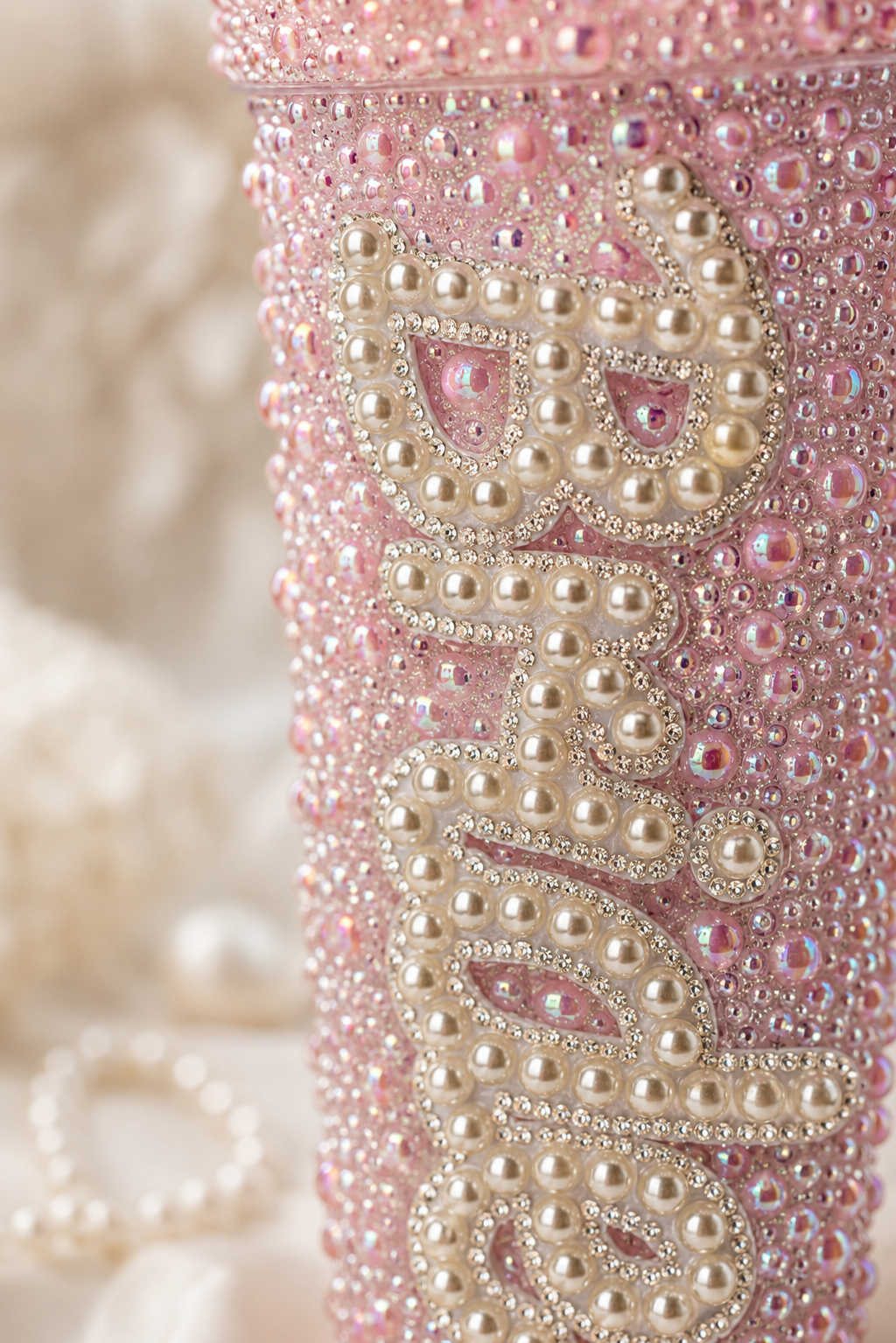 Personalised Bride Light Pink Pearl Tumbler Cup – Luxury Bridal Gift | Pre-Order